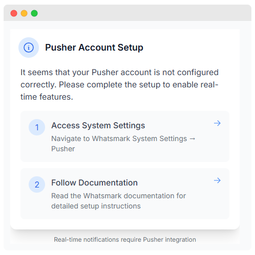 Pusher Account Not Set Up Warning
